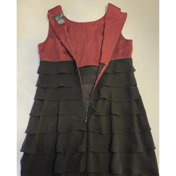 Camille La Vie Red Black Tiered Chiffon Dress Women’s 6P Sleeveless Cocktail - Picture 3 of 11